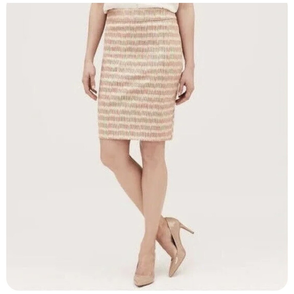 Ann Taylor Loft Textured Pencil Skirt Peach Pink Ivory Geometric‎ Size 2